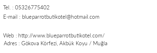 Blue Parrot Butik Otel telefon numaralar, faks, e-mail, posta adresi ve iletiim bilgileri